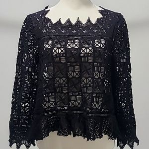 Rebecca Taylor S coquette flirty lace  provocateur Cotton  Embroidered Black Top